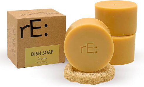 RE: Eco-Friendly Dish Washing Soap Bar with Loofah Holder, Citrus Scented, 3 Pk, Plastic Free & Zero Waste