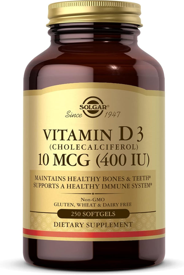 Solgar Vitamin D3 (Cholecalciferol) 10 MCG (400 IU), 250 Softgels | Supports Healthy Bones & Teeth, Immune System