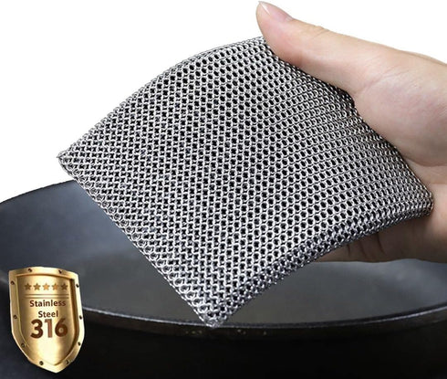 Cast Iron Cleaner Chainmail Scrubber | Fine Ring 316 Stainless Steel Scrubbing Sponge for Cast Iron Pots, BBQ, Dishes