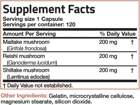 Triple Mushroom Complex - Maitake, Reishi, Shiitake - Full Spectrum Antioxidant & Immune Booster, 600 mg, 120 Count