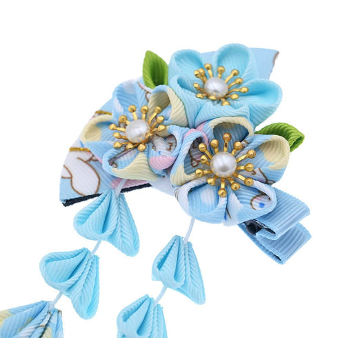 Japanese Style Women Flower Hair Clip, Tassel Hair Ornament, Kimono Decor Fabric Hanfu Hairpin
