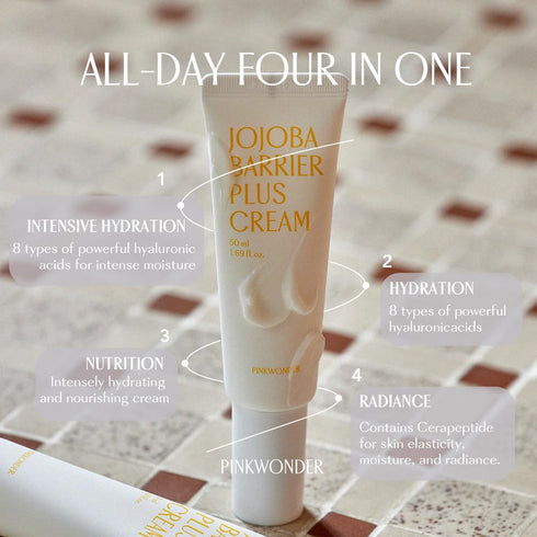 Jojoba Berrier Plus Cream 1.69oz (50ml) - 24HR Long Lasting Moisturizer with Jojoba Oil & Hyaluronic Acid