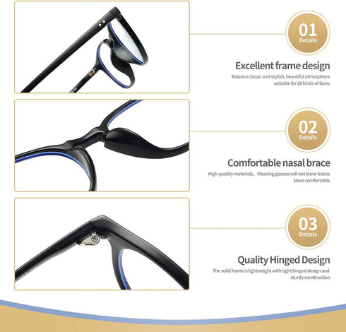 Dollger Blue Light Blocking Glasses, Vintage Round Frame Eyeglasses for Women Men, 2 Pack Transparent and Black