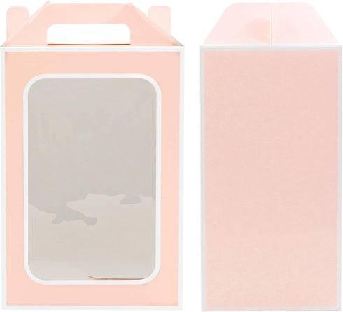 Large Gift Boxes, 10 Pcs Pink Tote Paper Bags with Transparent Window, 9.8 x 7 x 5.1" for Wedding Party