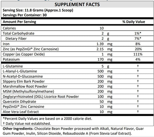 TERRA ORIGIN Healthy Gut Chocolate - 30 Servings with L-Glutamine, Zinc, Glucosamine, and More!