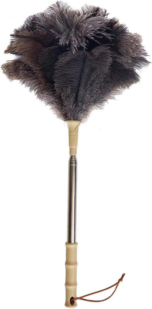Aldwin Ostrich Feather Duster with Extension Pole, Up to 43 inch, Genuine Reusable Handheld Cleaning Duster