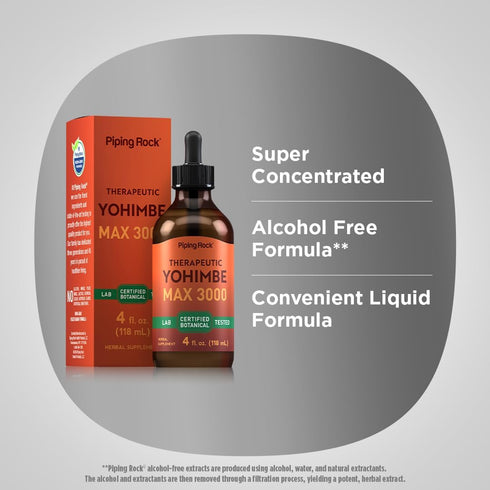 Piping Rock Yohimbe Bark Extract Liquid | 4 Oz | Alcohol Free | Vegetarian, Non-GMO, Gluten Free Supplement for Men &