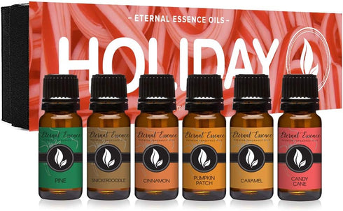 Eternal Essence Oils Holiday Fragrance Oil Gift Set - 6 Long Lasting 10mL Glass Bottles for Aromatherapy
