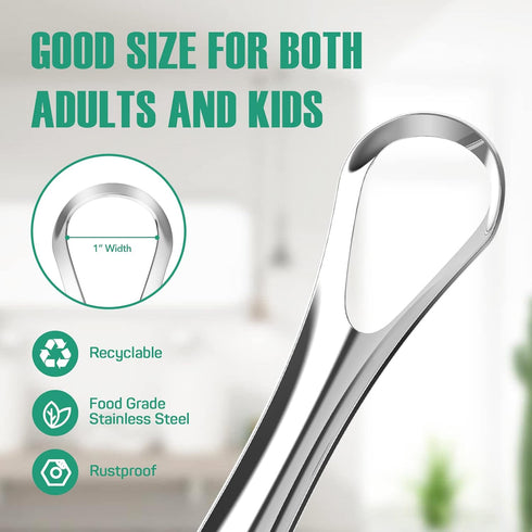 RONAVO Tongue Scraper for Kids & Adults, Metal Tongue Cleaner for Oral Hygiene Routine, with Handy Case for Travel
