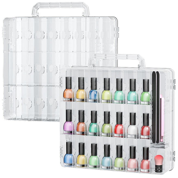 JIASHENG Two Nail Polish Organizer Case Holders, 48 Bottles Storage Box with Adjustable Space Divider