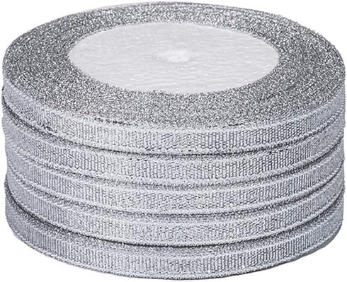 Molshine 125yard(5rolls) Silver Organza Ribbons Shimmer Sheer Thin Glitter Ribbon for DIY,Crafts,Gift Wrapping,Christmas Decorative Width:6mm(1/4inch)