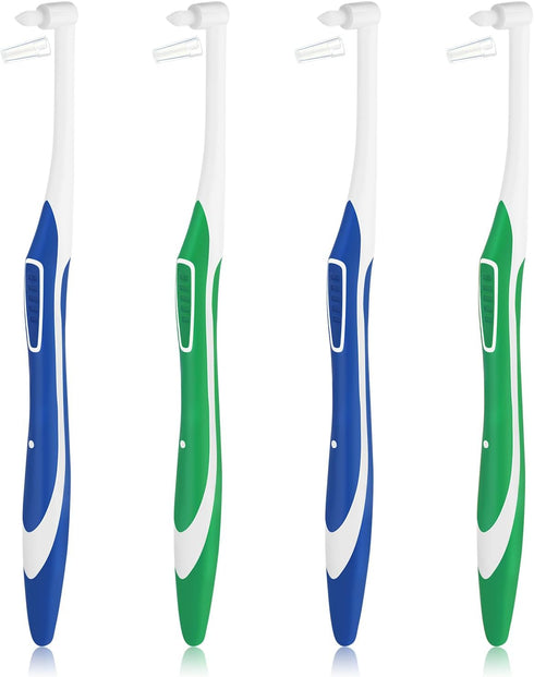 4 Pcs Tuft Toothbrush Set, Tufted Brush, Interspace Toothbrushes for Detail Cleaning (2 Blue + 2 Green)
