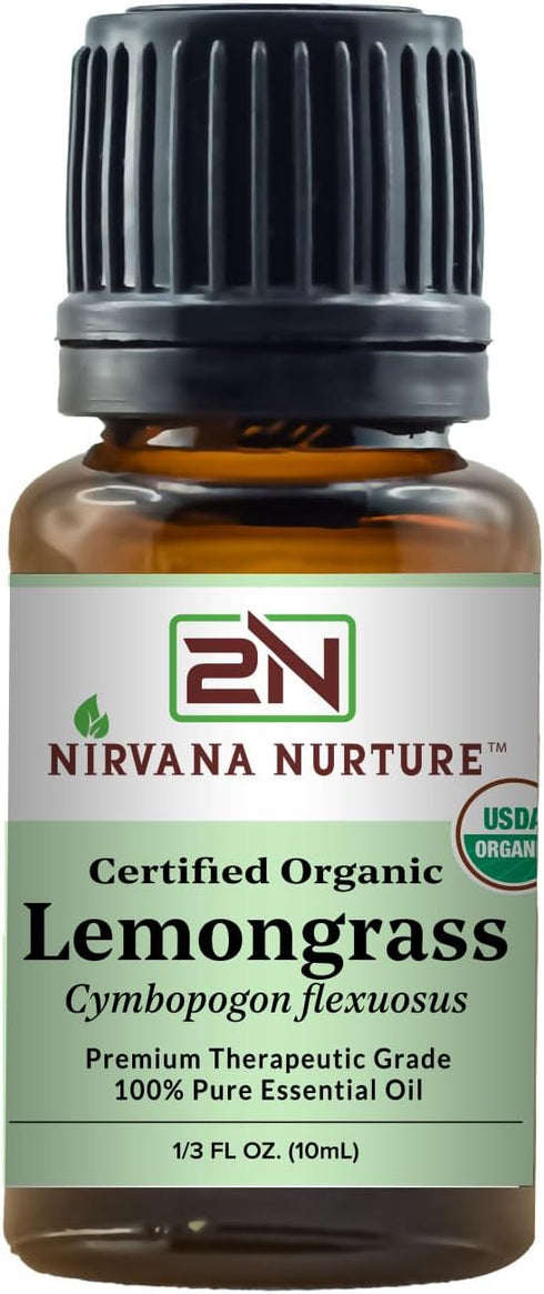 Lemongrass Essential Oil, USDA Certified Organic 100% Pure Therapeutic Grade for Aromatherapy and Skin Care