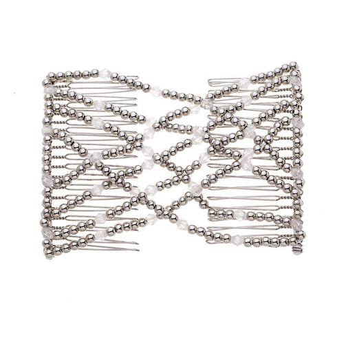 LOVEF 2pcs Fashion Magic Beaded Elasticity Double Hair Comb Clip - Stretchy Women Hair Accessories