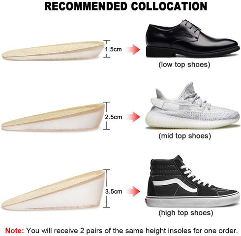 Ailaka 2 Pairs Gel Height Increase Insole, Invisible Heel Lift Inserts, Elastic Shock Absorption Pads, 3 Heights for