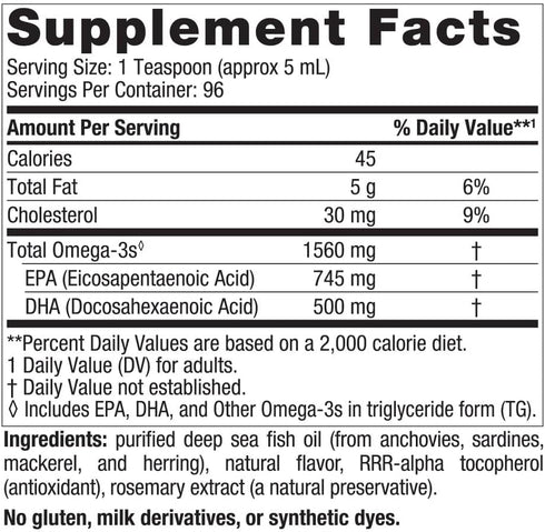 Nordic Naturals Omega-3, Lemon Flavor, 16 oz, 1560 mg Omega-3, Fish Oil, 96 Servings