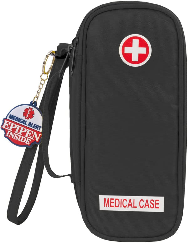 EpiPen Medical Carrying Case, Insulated Travel Medication Organizer Bag for 2 EpiPens and Allergy Essentials, Black