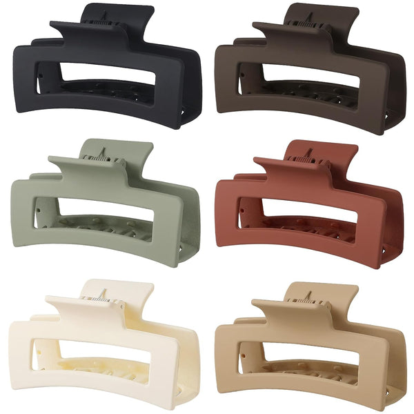 Sisiaipu 3.5 Inch Medium Hair Claw Clips - 6 Pack Brown Square Claw Clips for Women Hair Accessories for Girls