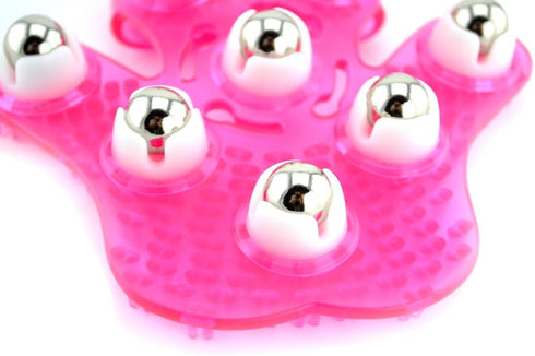 SAMYO 9 360-degree-roller Palm Shaped Massage Glove Body Massager with Metal Roller Ball Beauty Body Care (Pink)