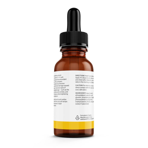 Advanced Skincare Serum, Non-Greasy & Organic Formula, Deeper Skin Penetration. Contains 15% Vitamin C, 1% Vitamin E, 0.5% Ferulic, and 9% Hyaluronic Acid