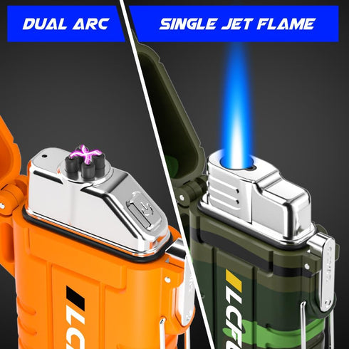 LcFun Waterproof Lighter 2 Pack, Refillable Butane Torch Lighters, Electric Lighter USB C Rechargeable, Windproof Dual Arc Plasma Lighters for Camping, Hiking, Survival Gear (Butane NOT Included) by LcFun