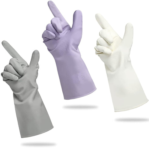 Cleanbear Rubber Gloves, Reusable Household Latex-Free Gloves for Dish Washing and Cleaning, 3 Pairs