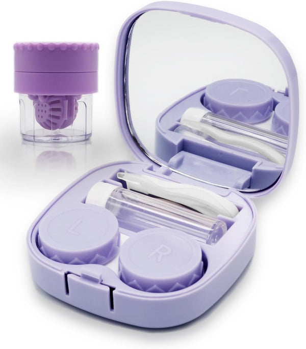 Contact Lens Case with Cleaner Washer, Travel Size Cute Colored Contact Lenses Applicator Tool Kit (Purple)