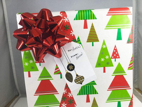 Merry & Bright Gold Gift Tag Stickers, 2 x 3 Inch Holiday Labels, Roll of 100 with 4 Festive Designs