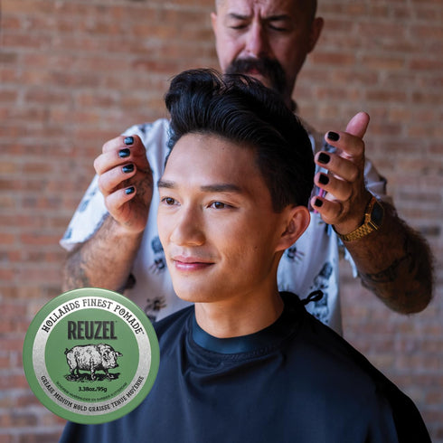 REUZEL Green Grease Pomade, Medium All Day Hold, Oil-Based Styling Wax, Easy To Wash Out