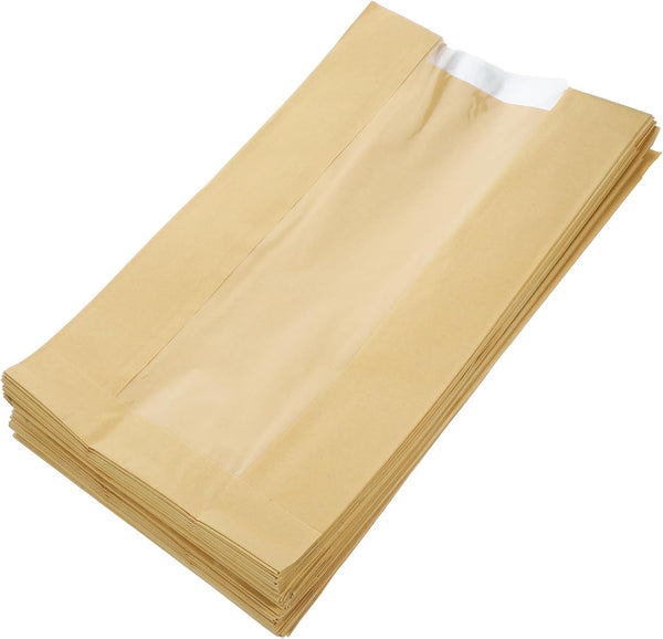 STAHAD 100Pcs Kraft Paper Bread Bags with Window Large Oil-Resistant Toast Packaging Bags