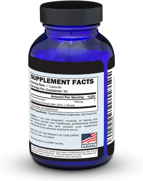 Mucuna Pruriens Capsules, Dopamine & Mood Support, 20% L-Dopa Extract, Vegan, 90 Capsules