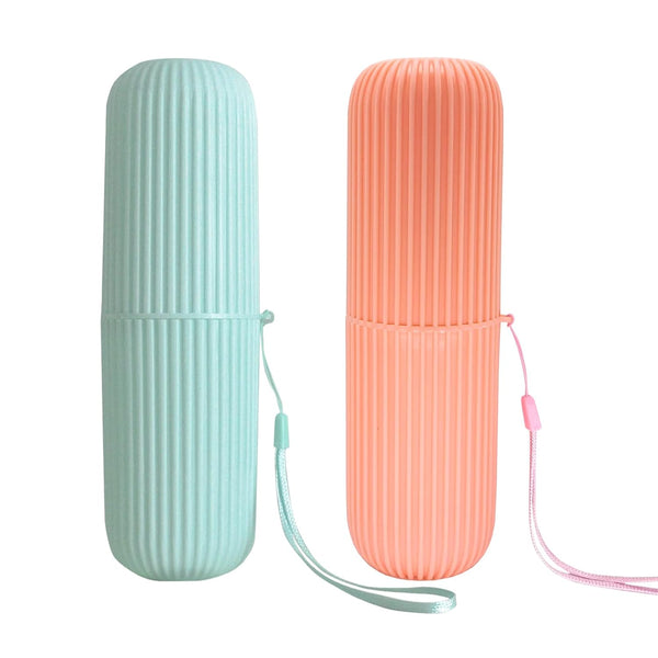 Sunenlyst 2Pcs Travel Toothbrush Holder, Portable Case for Traveling, Camping, Business Trip (Green and Orange)