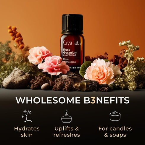 Set Set 2x0.34 oz Rose Geranium Essential Oil for Skin & Lavender Essential Oil for Diffuser - Aromatherapy Grade