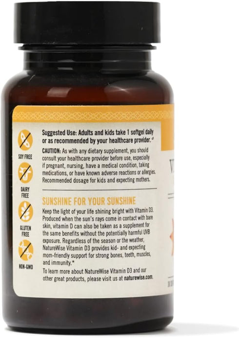 NatureWise Vitamin D3 1000iu (25 mcg) 1 Month Supply for Healthy Muscle Function, Bone Health and Immune Support, Non-GMO, Gluten Free in Cold-Pressed Olive Oil, Packaging May V, 30 Count