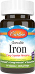 Carlson Chewable Iron 27 mg, Grape, 30 Tablets for Blood Health