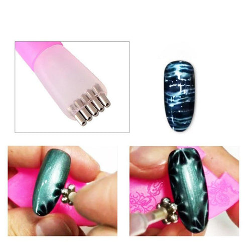 WOKOTO 5Pcs Nail Magnet Tool Set, Double Head Flower Design, Cat Eye Magnets for Nail Art Polish