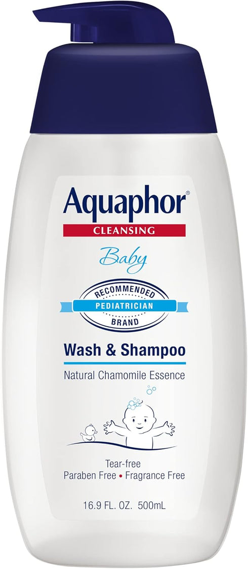 Aquaphor Baby Wash and Shampoo - Mild, Tear-Free 2-in-1 Solution for Baby’s Sensitive Skin, 16.9 fl oz