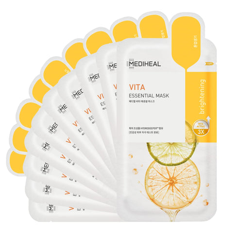 MEDIHEAL Vita Essential Face Mask - Best Korean Sheet Mask 10 Sheets for All Skin Types, Smoothing, Tightening,