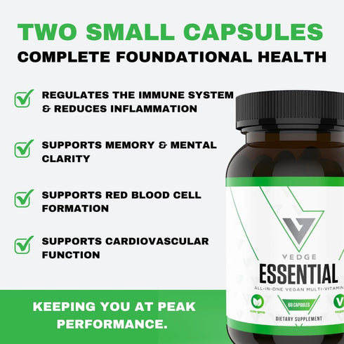 vedge Vegan Omega 3 Daily Multivitamin with Vitamin D, B12, Algal Oil for Vegan EPA & DHA - 30 Day Supply