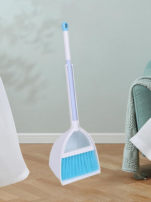 Mini Broom and Dustpan for Home Kitchen Sweeping, Kids (White+Blue)