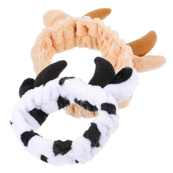 2 Pcs Animal Face Wash and Hair Bundle, Cow Headband Spa Hairband for Women, Skincare Headbands