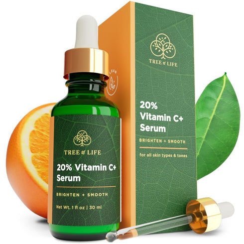 Tree of Life Hydrating Facial Serum, 20% Vitamin C+ with Vitamin E for Brightening and Smoothing Skin