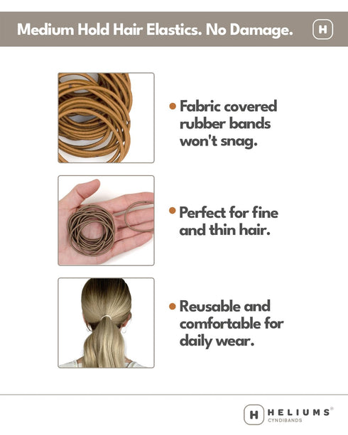 Heliums Thin Hair Elastics, Light Blonde, 2mm Ties for Thin Hair, 1.75 Inch, Medium Hold, 40 Count