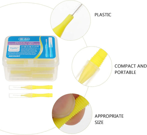 EXCEART 40pcs Interdental Picks Dental Brush Picks, Yellow 0.4mm Dental Floss Cleaners