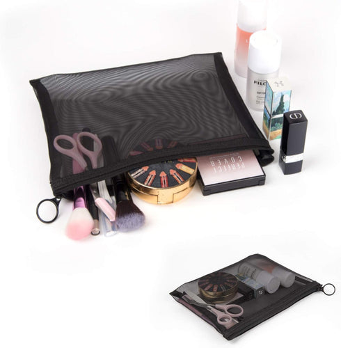 Patu Zipper Mesh Bags, Pack of 4 (S/M/L & Long Pouch) for Beauty Makeup Cosmetic Accessories Organizer