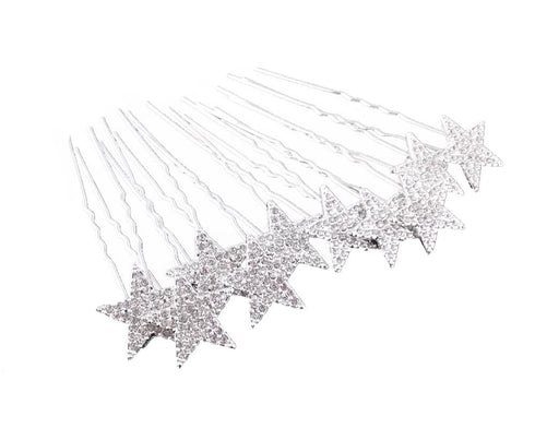 yueton 10pcs Bling Rhinestone Star Hair Pins Clips, Bridal Crystal Headwear Accessories for Women