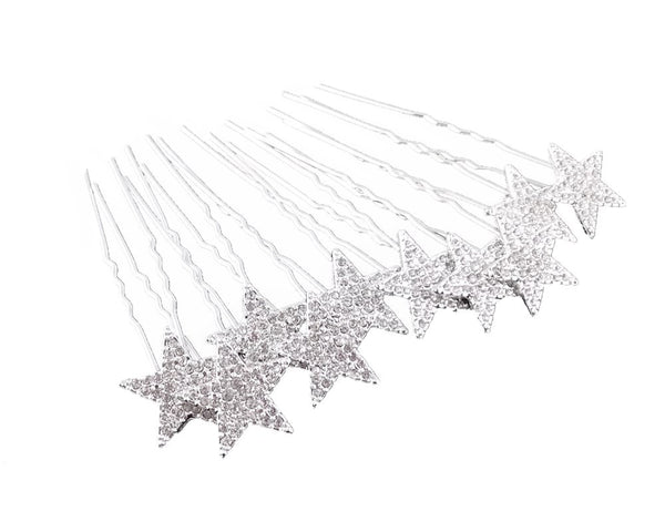 yueton 10pcs Bling Rhinestone Star Hair Pins Clips, Bridal Crystal Headwear Accessories for Women