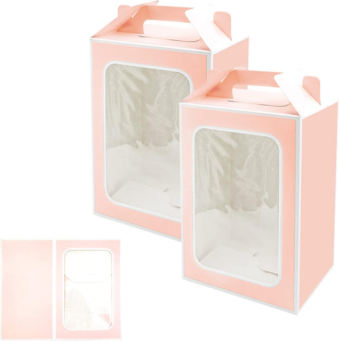 Large Gift Boxes, 10 Pcs Pink Tote Paper Bags with Transparent Window, 9.8 x 7 x 5.1" for Wedding Party