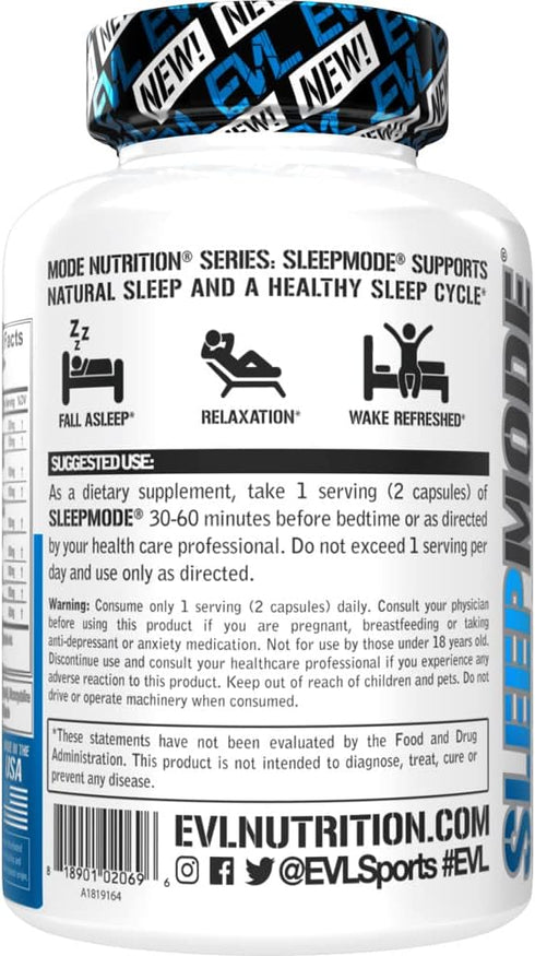 Evlution Nutrition Herbal Complex Sleep Supplements for Adults - 30 Servings of Gentle Sleep Support Capsules