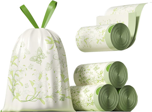 YIHUANYIFA 200pcs 4 Gallon Trash Bags Drawstring Tear-Free Separated Plastic Can Liner for